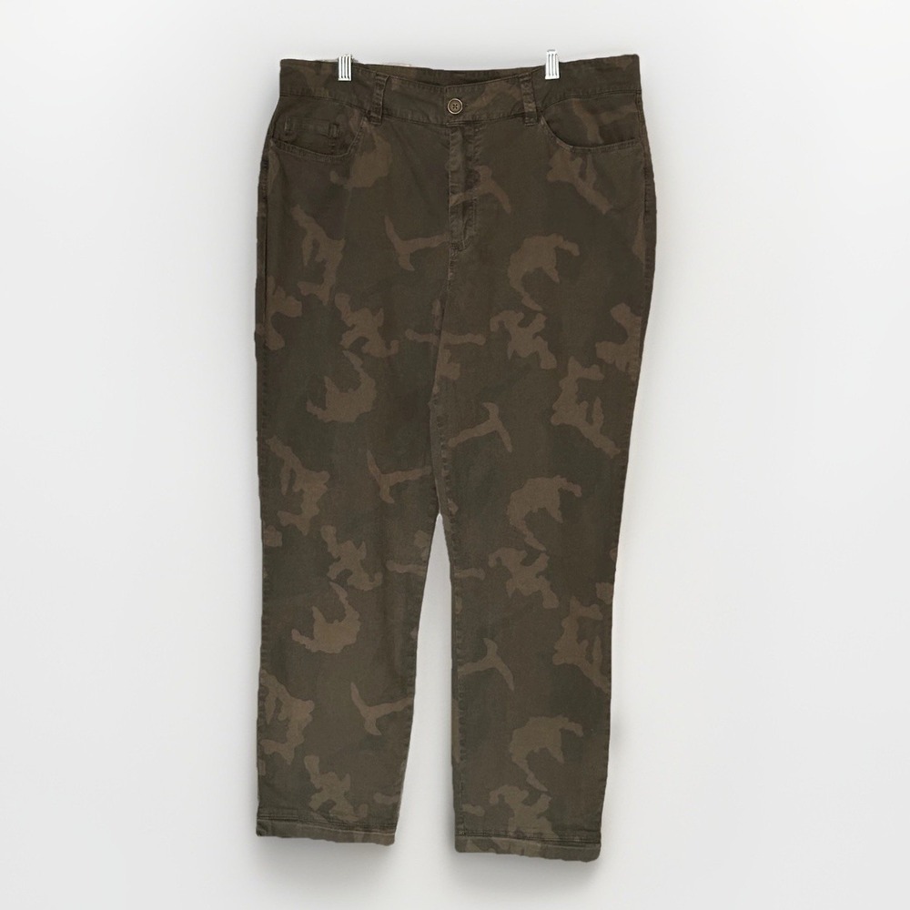 XCVI Wearables Women's Camo Pants Large Brown Green Stretch Casual Utility Army‎
